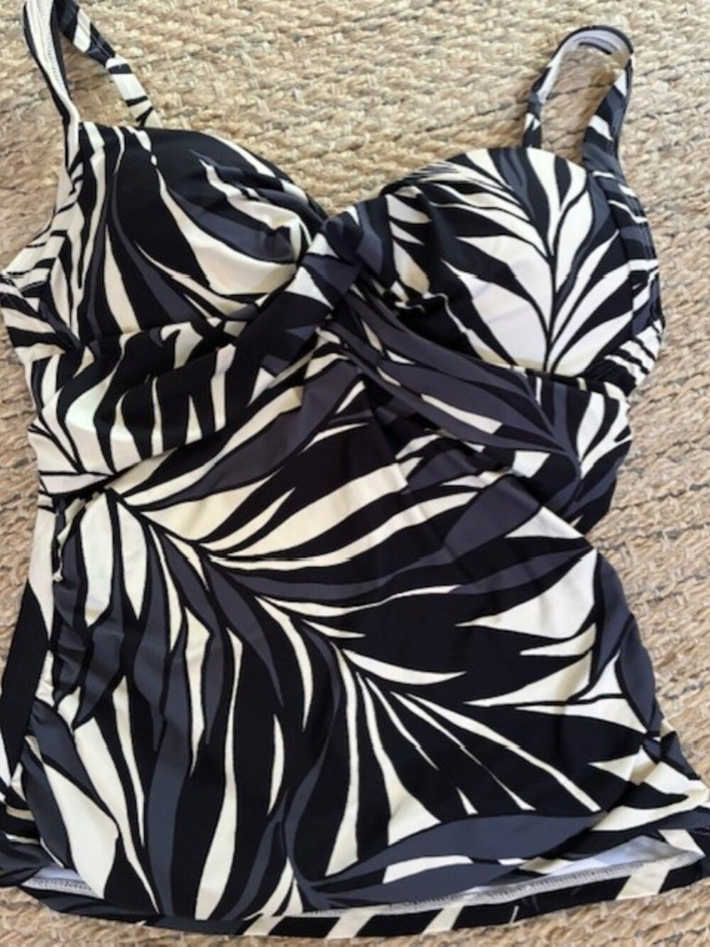 NWOT Anne Cole palm tankini cream black gray slimming size 38DD / 40D or XXL